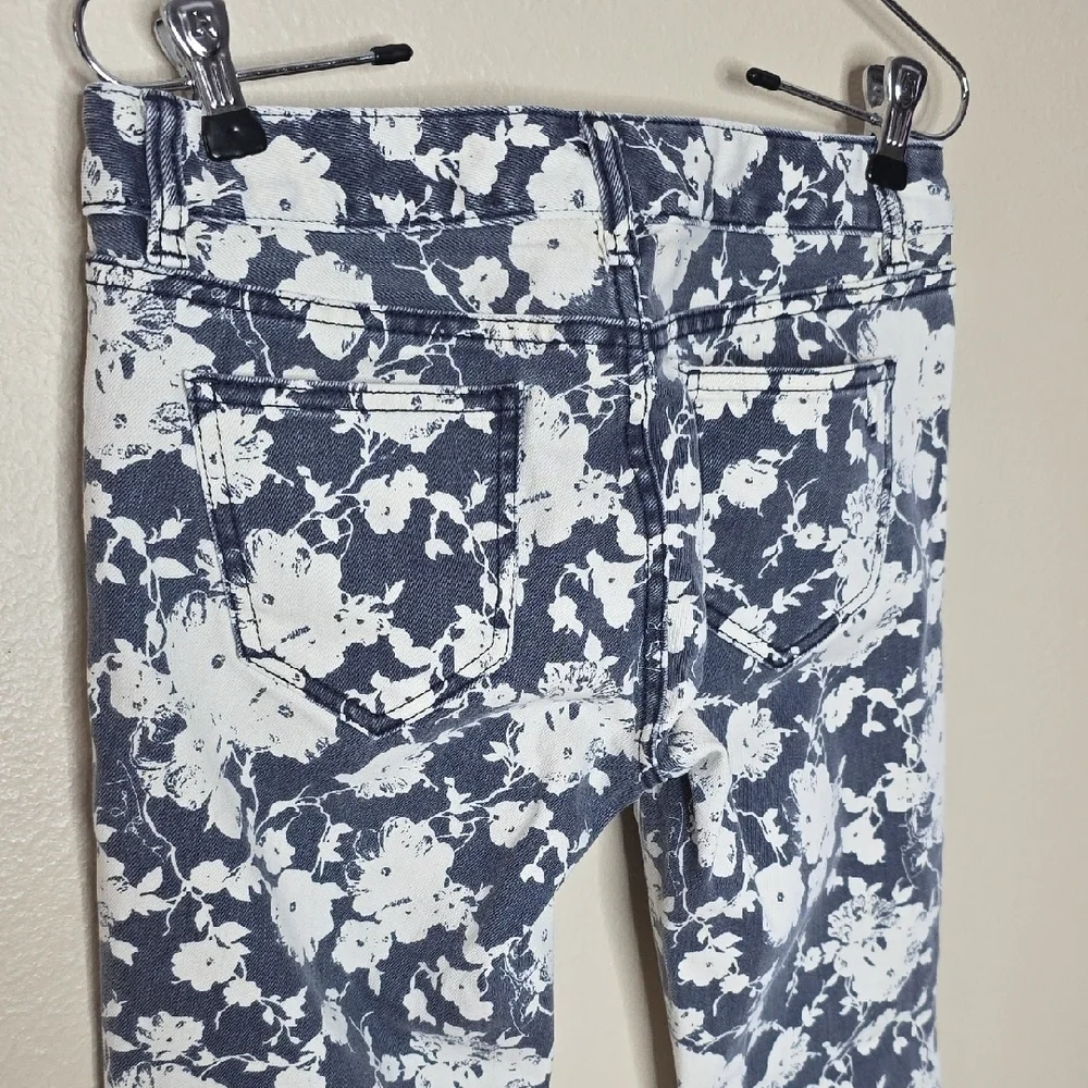 Tory Burch Alexa Floral Cropped Skinny Jeans Blue White Denim Women Sz 26 Preppy
